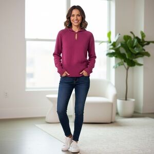 Ann Taylor Berry Hooded Knit Cashmere Sweater